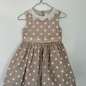 Jason Wu Tan Polka Dot Kids Dress with Lace Collar